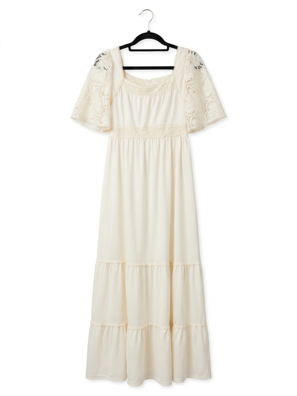 Vintage- Jody of California- 70s Bohemian Lace Sleeve Maxi Dress in Cream